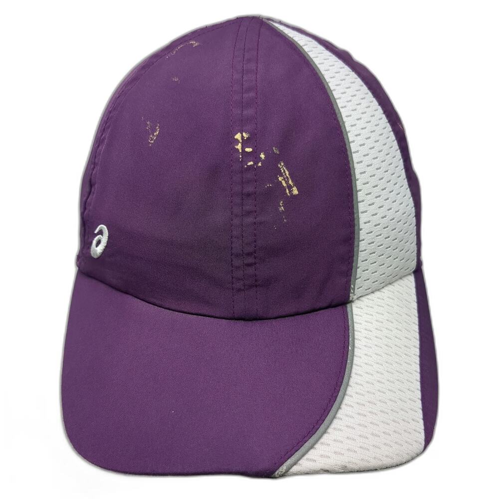 Asics Baseball Cap Purple One Size Mesh Panels Reflective Trim White Logo Hat